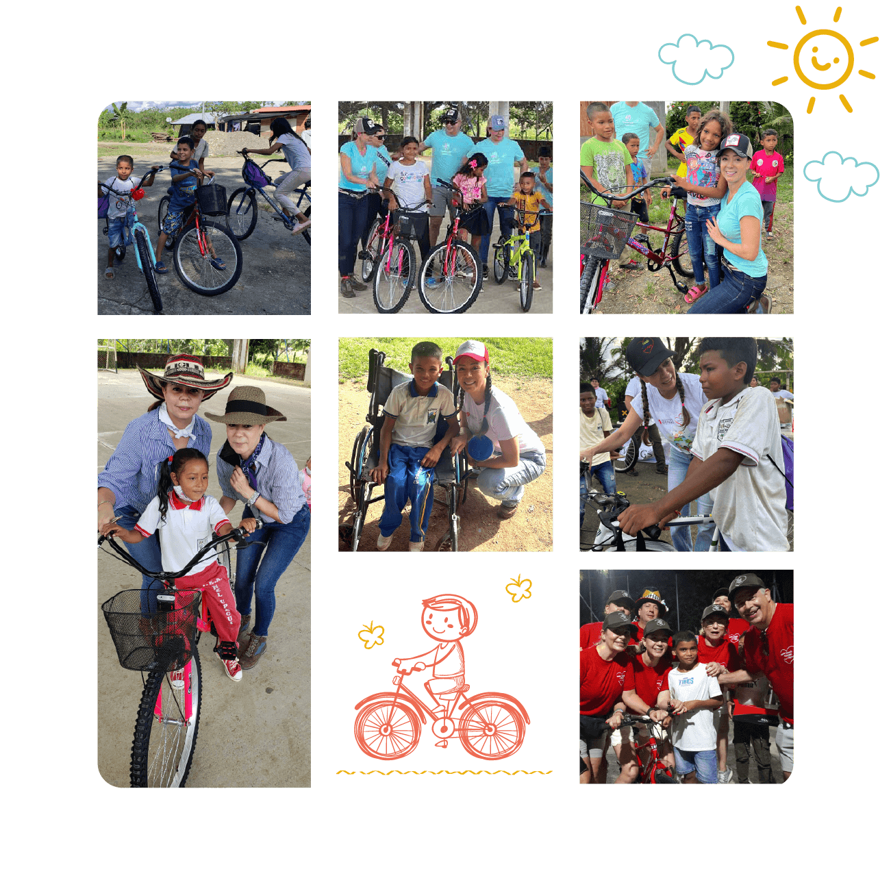 Collage entrega de bicicletas Creando Corazones Alegres