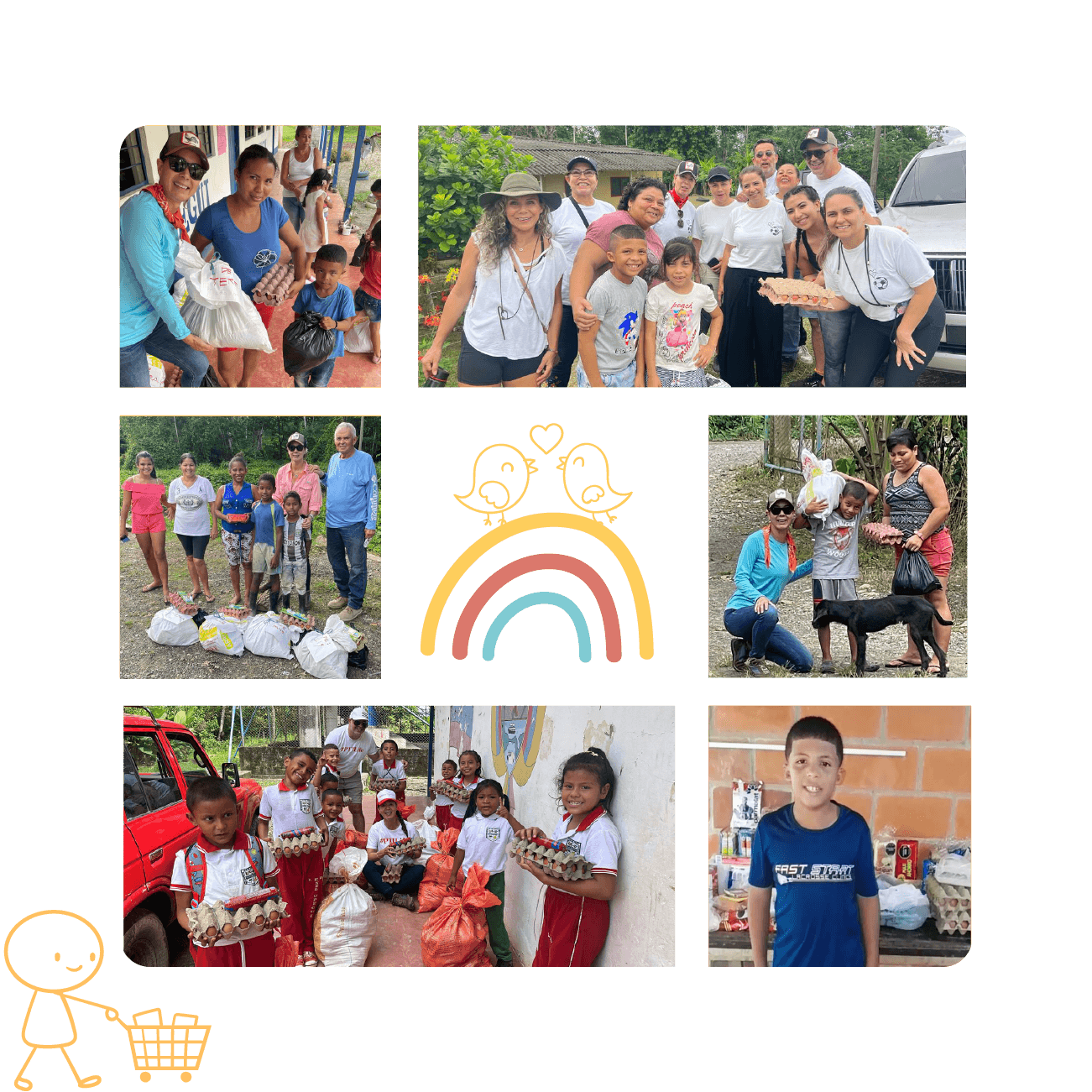 Collage entrega mercados Creando Corazones Alegres
