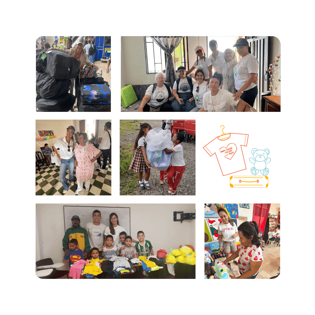 Collage entrega ropa Creando Corazones Alegres