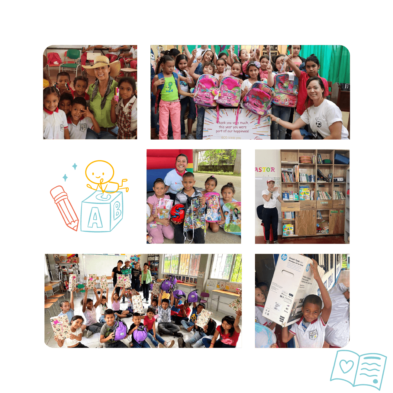 Collage entrega útiles escolares Creando Corazones Alegres